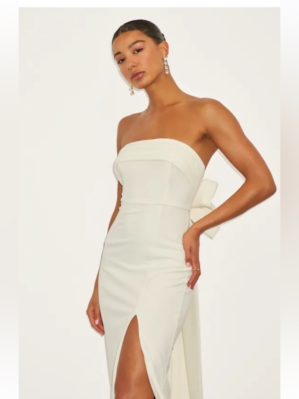 NWT Lulus Fabulous Phenomenon White Strapless Bow Midi Dress - Picture 2 of 15